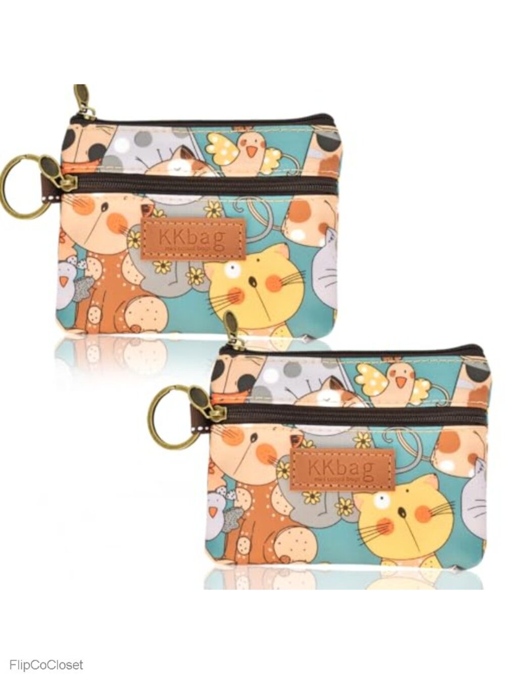 2 Pack Waterproof Coin Purse Wallets with Zipper & Keyring Small Change Pouch